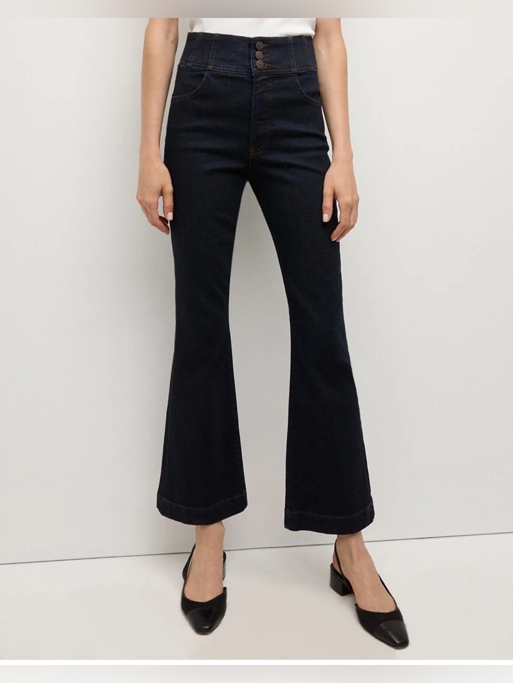 Veronica Beard Carson Ankle High-Rise Cropped Flare Jeans with corset
